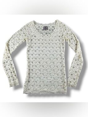 Free People Sheer Floral Lace Long Sleeve Layering Top Cream Size Small